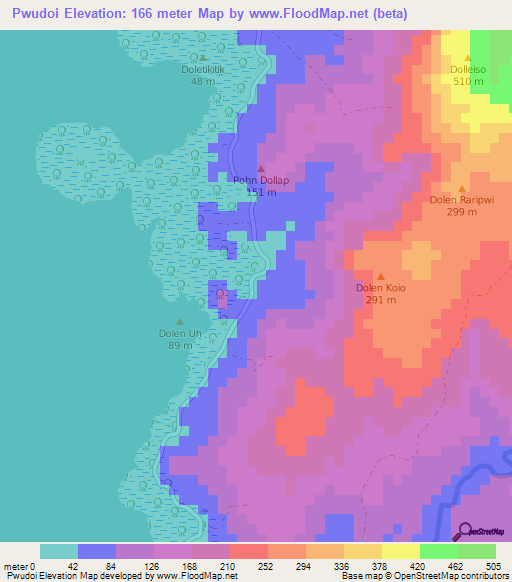 Pwudoi,Micronesia Elevation Map