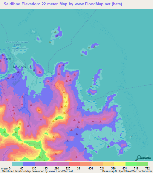 Seidihne,Micronesia Elevation Map