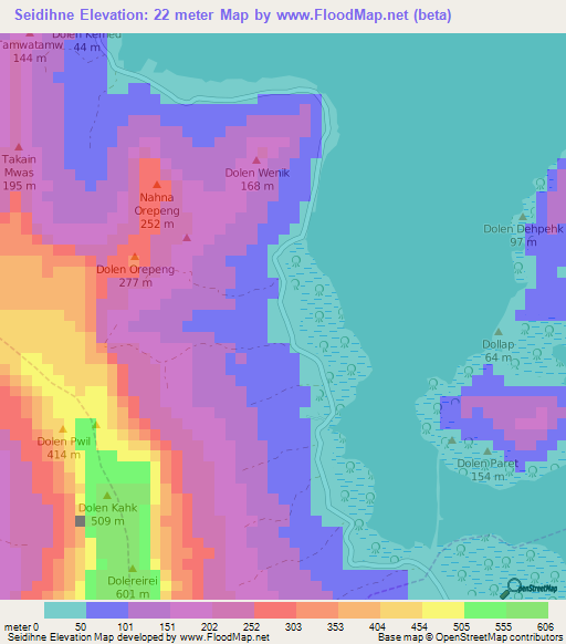 Seidihne,Micronesia Elevation Map