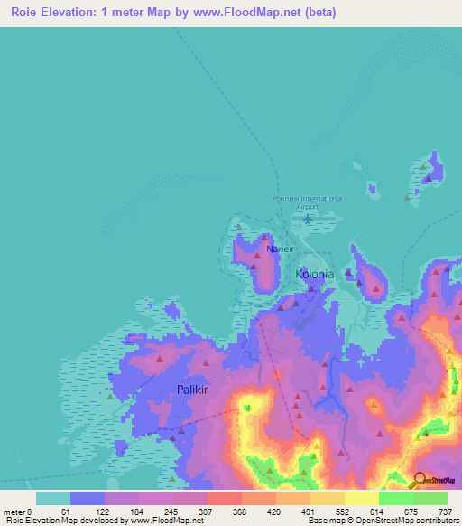 Roie,Micronesia Elevation Map