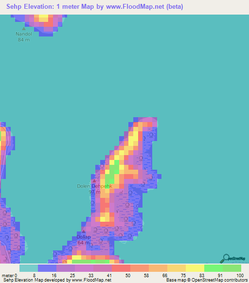 Sehp,Micronesia Elevation Map