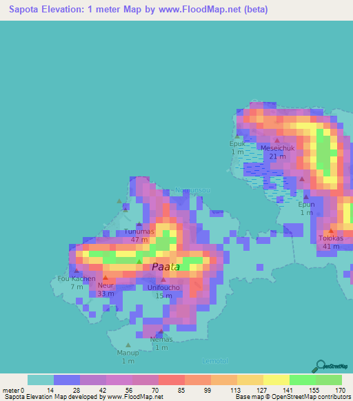 Sapota,Micronesia Elevation Map