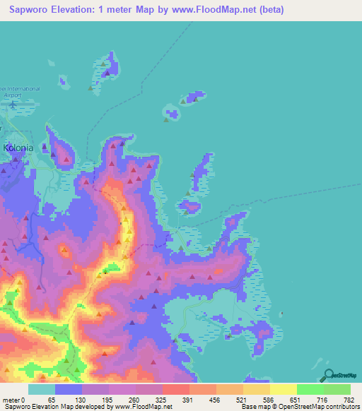 Sapworo,Micronesia Elevation Map