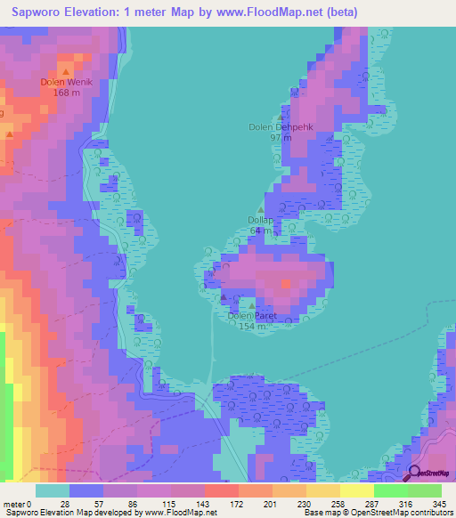 Sapworo,Micronesia Elevation Map