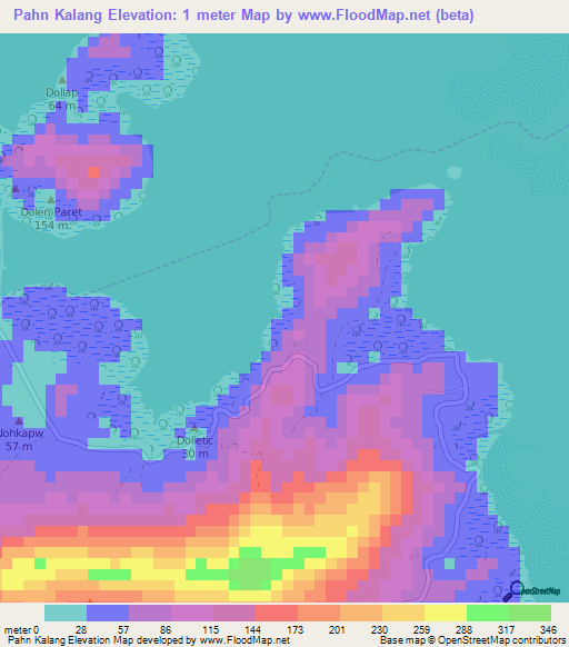 Pahn Kalang,Micronesia Elevation Map