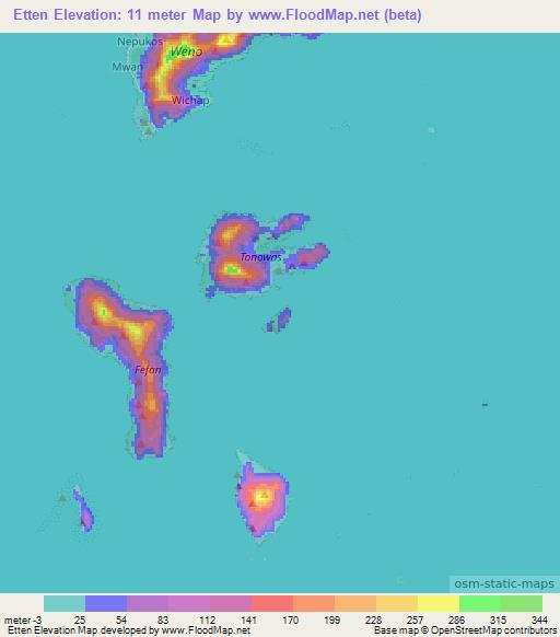 Etten,Micronesia Elevation Map