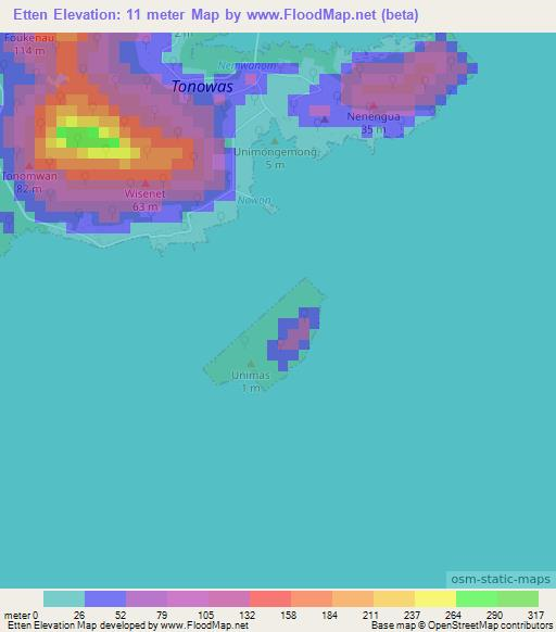 Etten,Micronesia Elevation Map