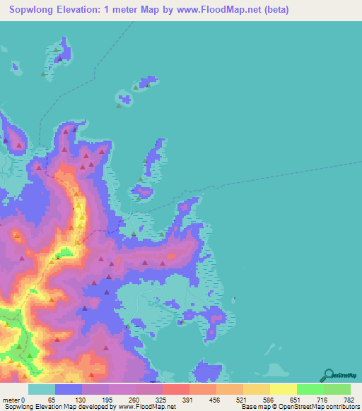 Sopwlong,Micronesia Elevation Map