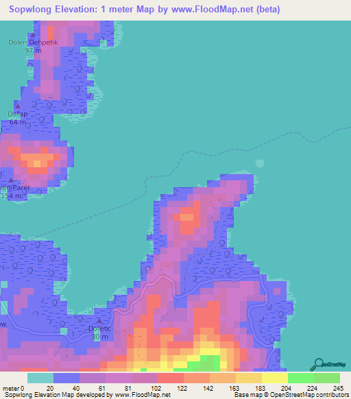 Sopwlong,Micronesia Elevation Map