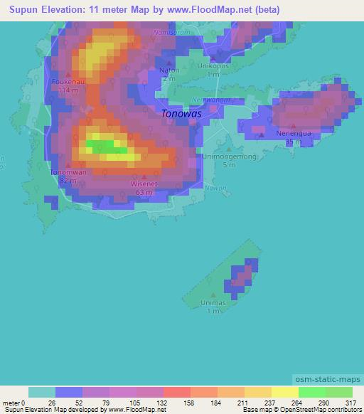 Supun,Micronesia Elevation Map