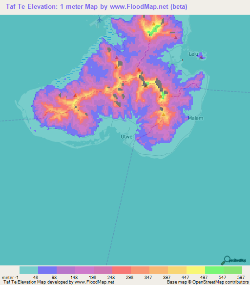 Taf Te,Micronesia Elevation Map