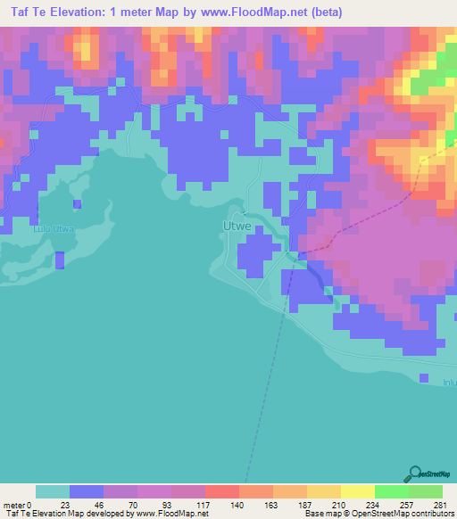 Taf Te,Micronesia Elevation Map