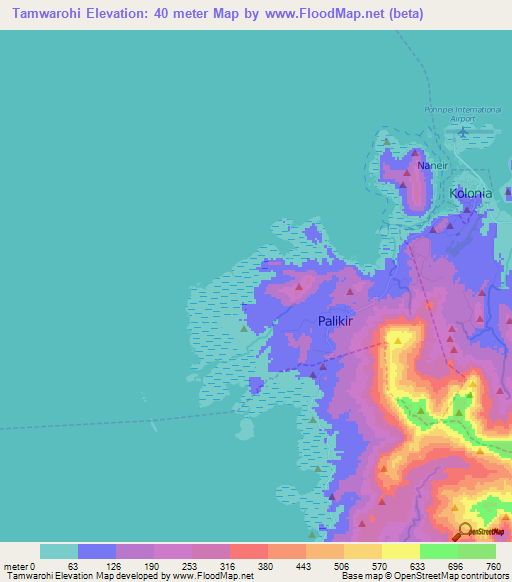 Tamwarohi,Micronesia Elevation Map