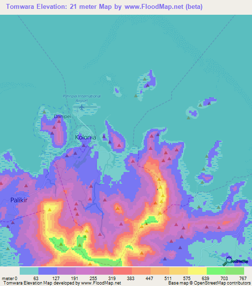 Tomwara,Micronesia Elevation Map