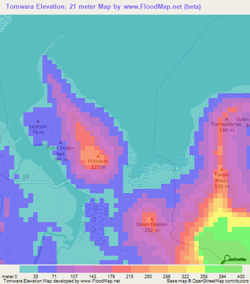 Tomwara,Micronesia Elevation Map