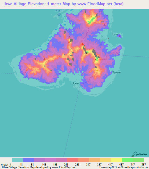 Utwe Village,Micronesia Elevation Map