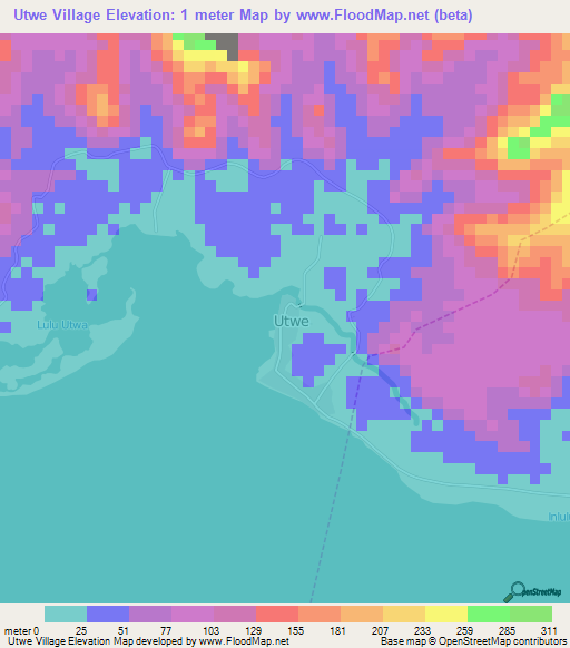 Utwe Village,Micronesia Elevation Map