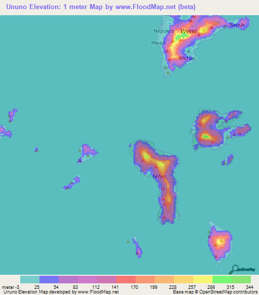 Ununo,Micronesia Elevation Map