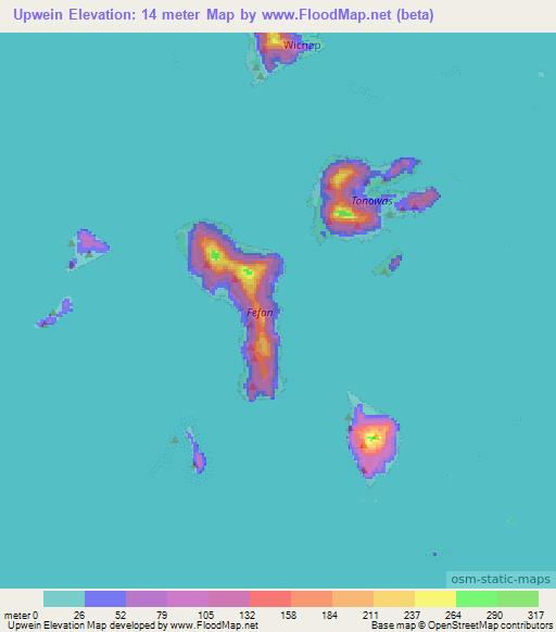 Upwein,Micronesia Elevation Map