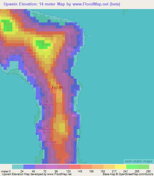 Upwein,Micronesia Elevation Map