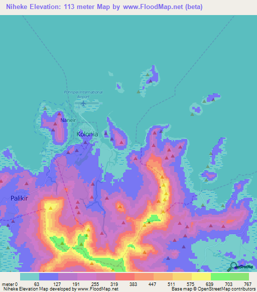 Niheke,Micronesia Elevation Map