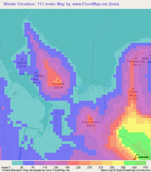 Niheke,Micronesia Elevation Map