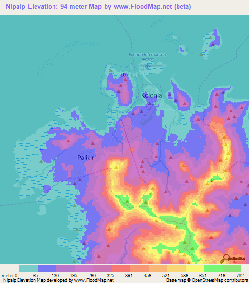 Nipaip,Micronesia Elevation Map