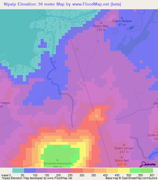 Nipaip,Micronesia Elevation Map