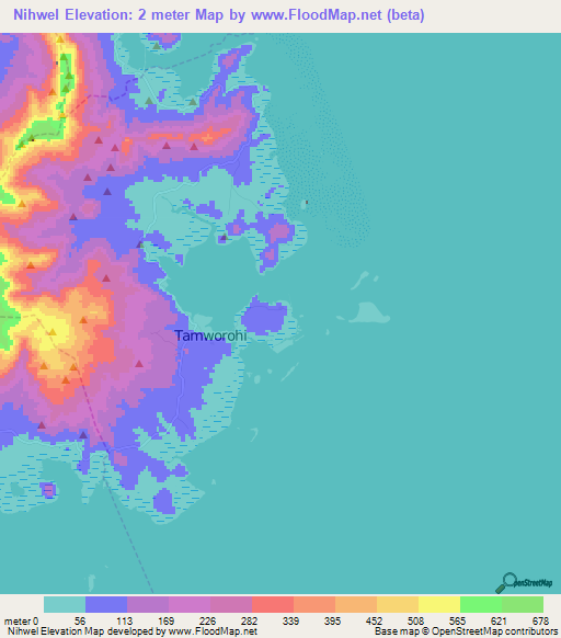 Nihwel,Micronesia Elevation Map