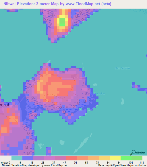 Nihwel,Micronesia Elevation Map