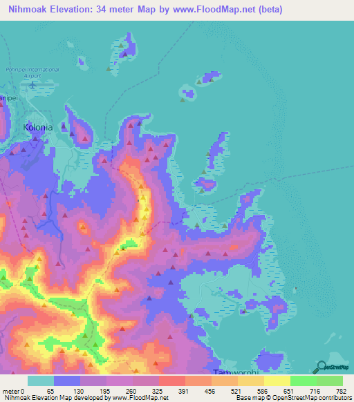 Nihmoak,Micronesia Elevation Map