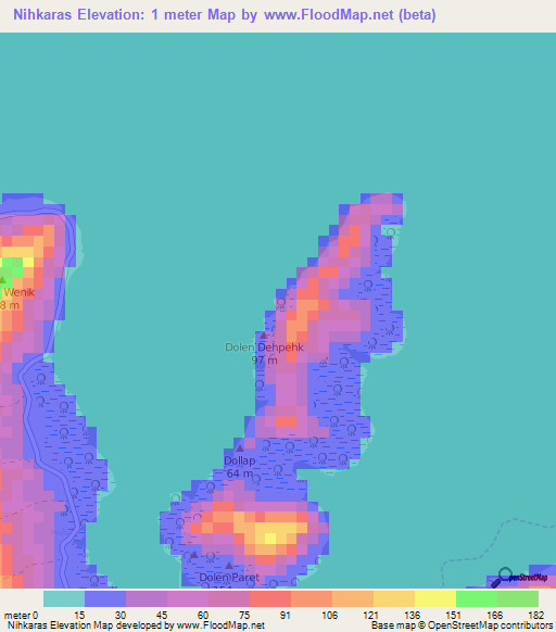 Nihkaras,Micronesia Elevation Map