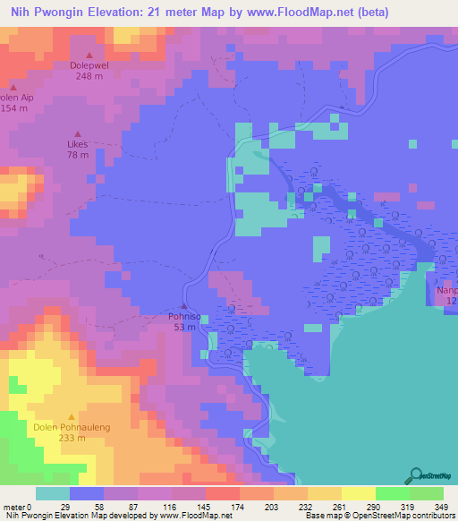 Nih Pwongin,Micronesia Elevation Map