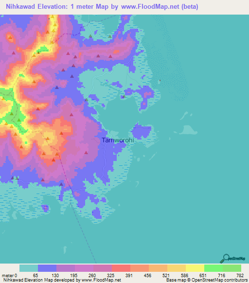 Nihkawad,Micronesia Elevation Map