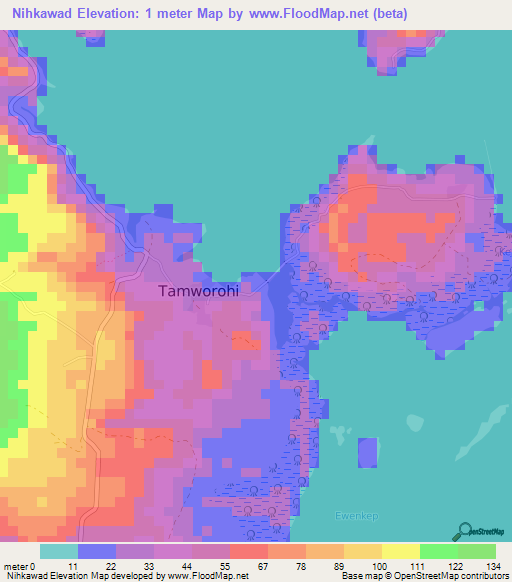 Nihkawad,Micronesia Elevation Map