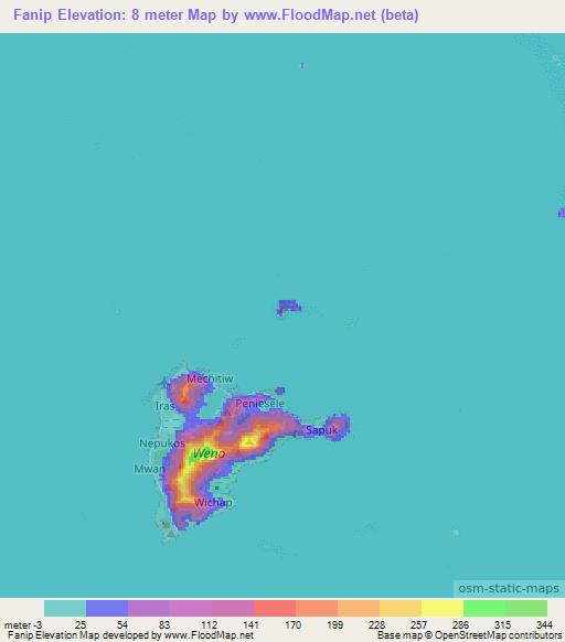 Fanip,Micronesia Elevation Map