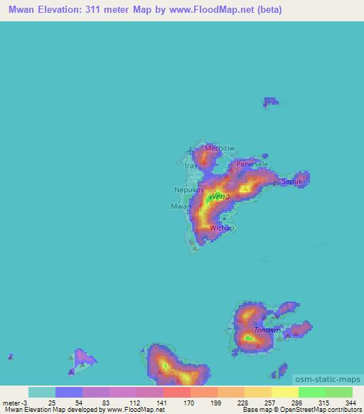 Mwan,Micronesia Elevation Map