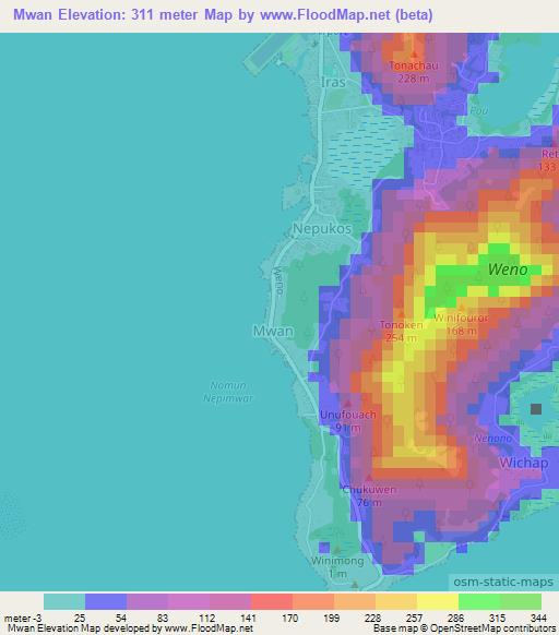 Mwan,Micronesia Elevation Map