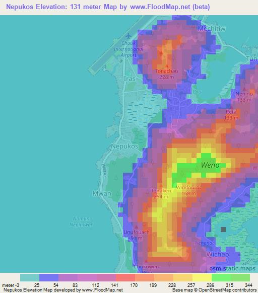 Nepukos,Micronesia Elevation Map