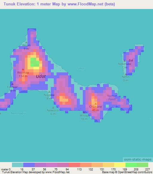 Tunuk,Micronesia Elevation Map