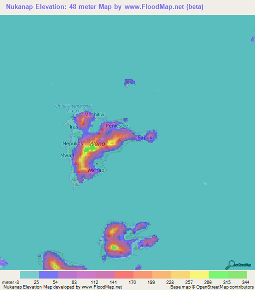 Nukanap,Micronesia Elevation Map