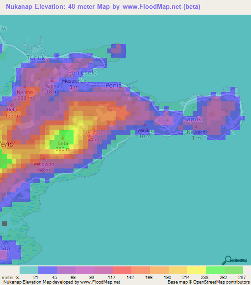 Nukanap,Micronesia Elevation Map