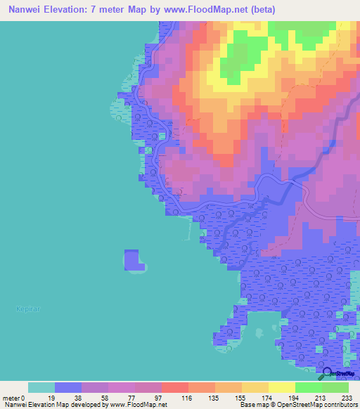 Nanwei,Micronesia Elevation Map