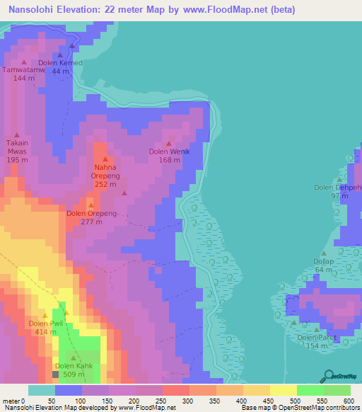 Nansolohi,Micronesia Elevation Map