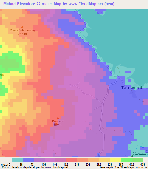 Mahnd,Micronesia Elevation Map