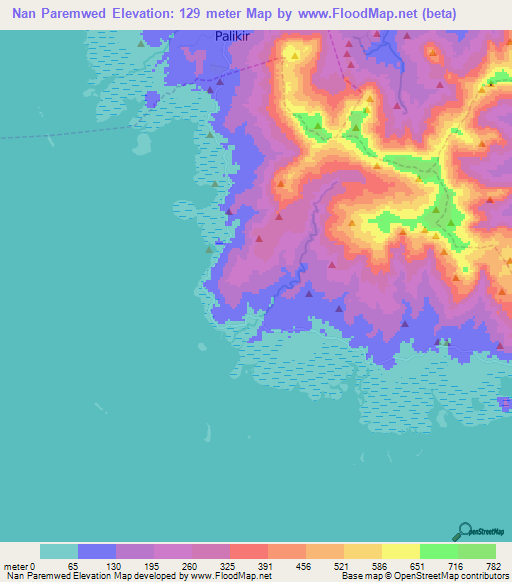 Nan Paremwed,Micronesia Elevation Map