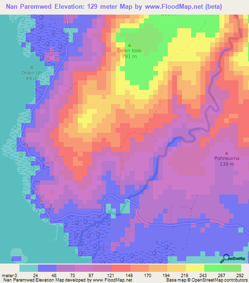 Nan Paremwed,Micronesia Elevation Map