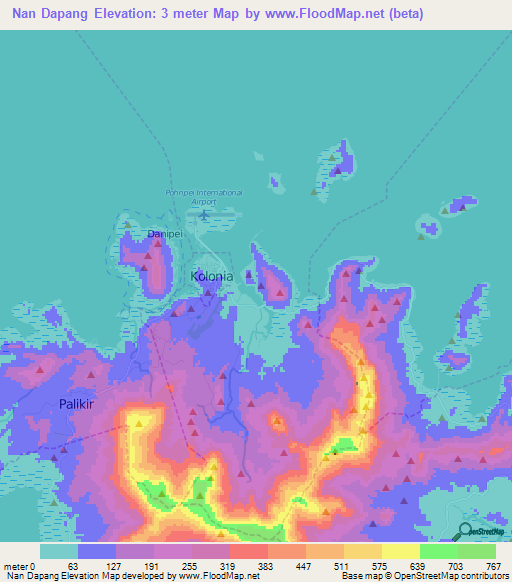 Nan Dapang,Micronesia Elevation Map