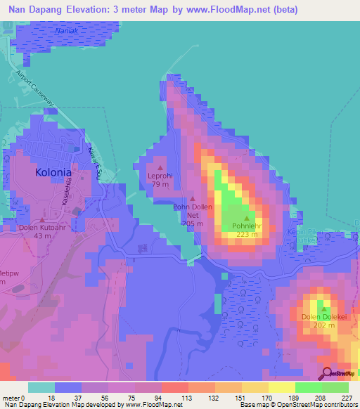 Nan Dapang,Micronesia Elevation Map