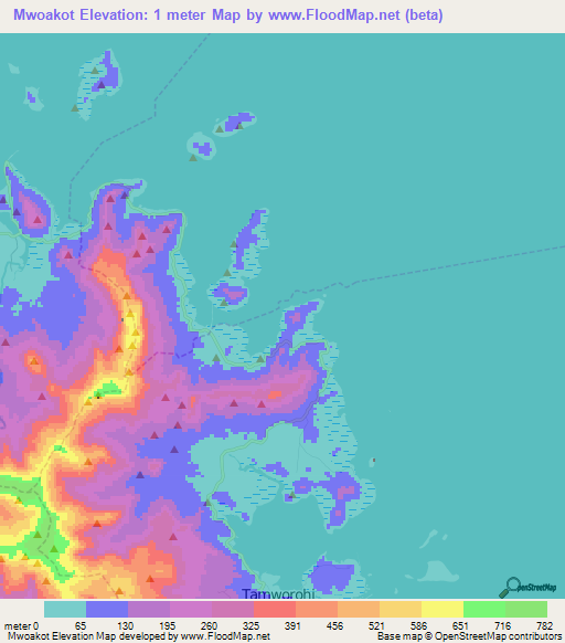 Mwoakot,Micronesia Elevation Map